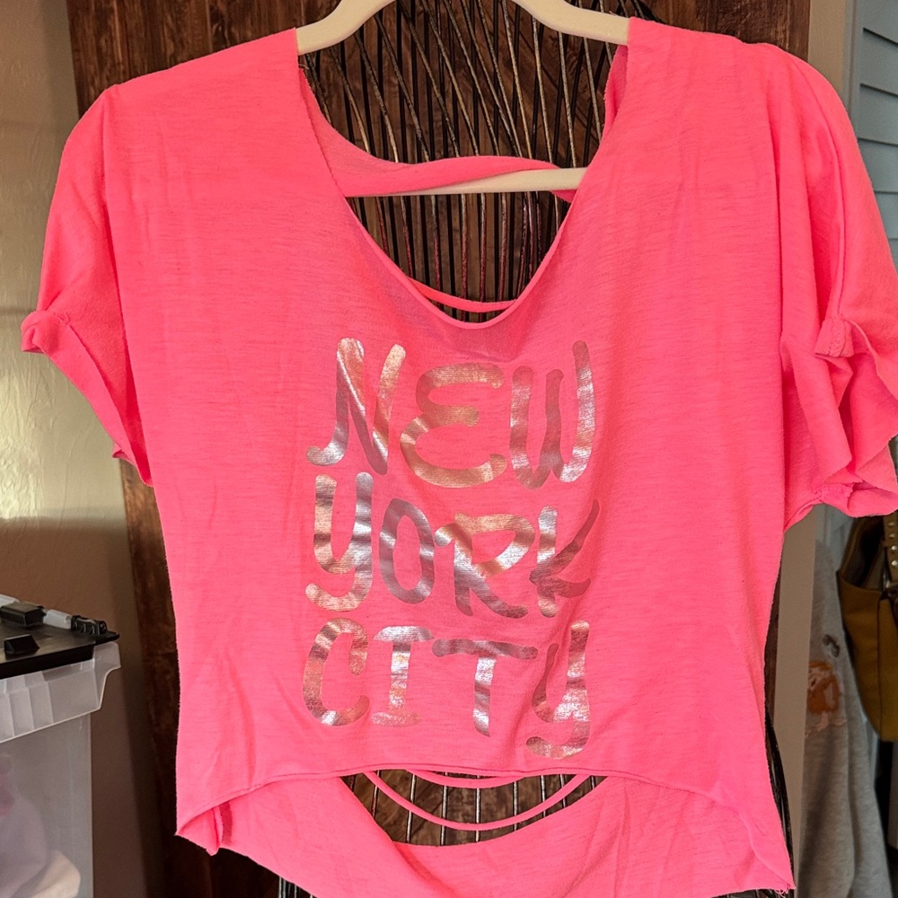 Vibrant Neon Pink Graphic Crop Open Back Top Small